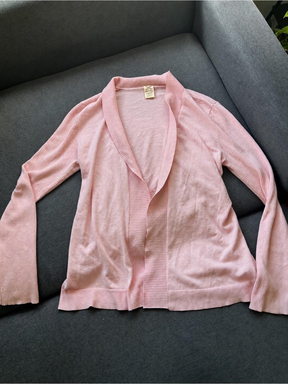 Womens L 12-14 Blush Pink Open Front Ribbed Knit Cardigan